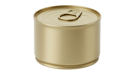 Gold metal food can isolated on transparent background, canned goods container for preservation and storage PNG