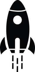 Black rocket ship icon with exhaust symbolizing launch space travel business startup and rapid progress