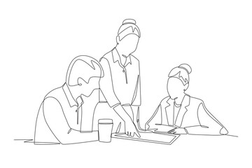 Focused team strategy session concept one-line drawing