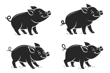 Cute piglet minimalist icon set for design projects