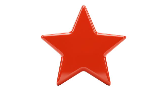 Shiny red star isolated on transparent background, three-dimensional rendering for graphic design and holiday decoration