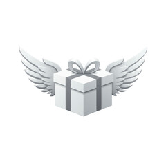 Gift box with wings for delivery or special promotion isolated PNG with Transparent Background
