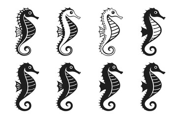 Decorative seahorse icon set with vibrant colors
