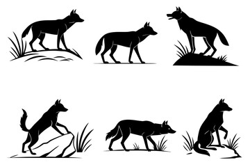 Minimalist dhole wild dog icon set in black and yellow