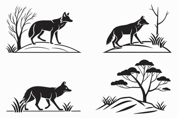 Minimalist dhole wild dog icon set