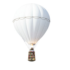 White hot air balloon with books isolated PNG with Transparent Background