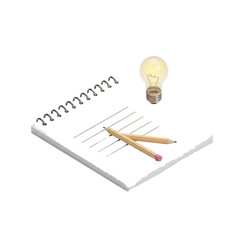 Notepad with pencil and lightbulb idea concept isolated PNG with Transparent Background