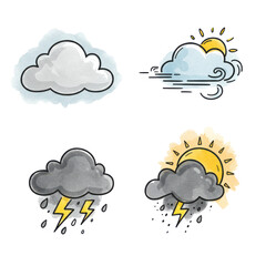 Weather forecast watercolor vector collection isolated PNG with Transparent Background