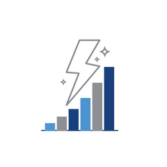 Bar graph with lightning bolt and stars representing progress isolated PNG with Transparent Background