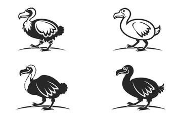 Minimalist dodo bird icon set in black and yellow