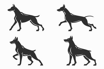 Minimalist doberman silhouette icon set