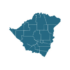 Fototapeta premium Map of an imaginary territory divided into different administrative areas, blue color