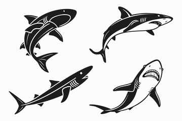 Minimalist dogfish shark icon set in black yellow cyan and magenta