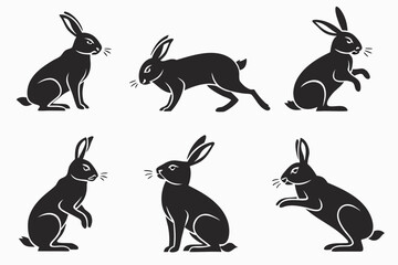 Minimalist domestic rabbit icon set in four colors