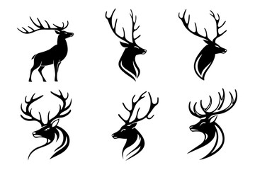 Abstract deer antlers icon set with minimalist design