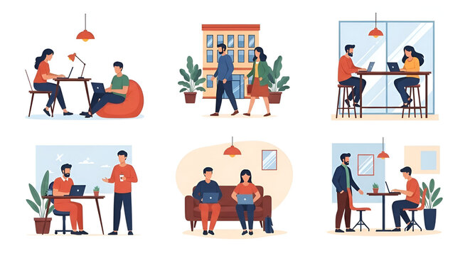 Diverse People Working Together in a Modern Co working Space Vector Illustration
