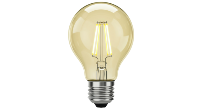 Vintage style LED filament bulb isolated, warm yellow glass Edison lamp for retro lighting and energy efficiency PNG