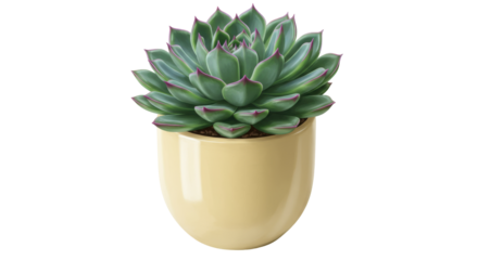 Echeveria succulent plant in a yellow pot isolated on transparent background, decorative houseplant PNG for interior design