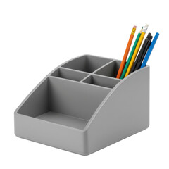 Gray desk organizer with pencils isolated PNG with Transparent Background