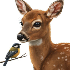 Fawn and titmouse illustration isolated PNG with Transparent Background
