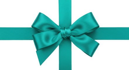 Elegant teal ribbon bow isolated on transparent background, festive decoration for gift wrapping and holiday celebrations