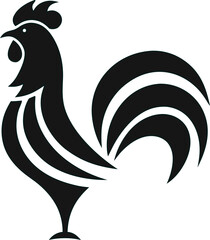 Simple black rooster silhouette illustration, flat poultry logo vector great for agriculture branding and packaging.
