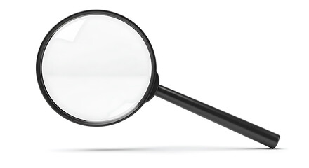 Magnifying Glass on White Background. Isolated Tool for Search, Zoom, Focus, Investigation, and Discovery. Simple Graphic Element.