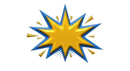Golden comic explosion PNG isolated on transparent background, cartoon burst with blue outline for graphic design and superhero themes