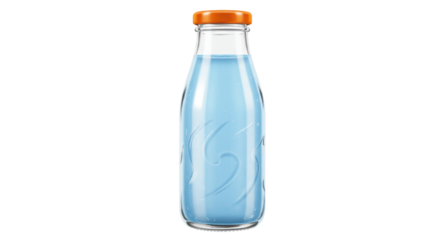 Glass bottle with blue liquid isolated on transparent background, refreshing drink for summer and healthy lifestyle