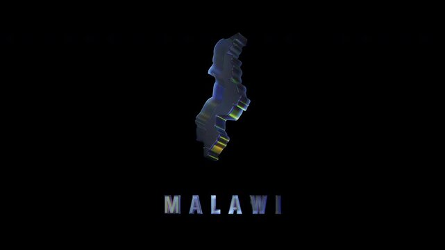 Glitching hologram of malawi country map on black background