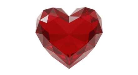 Red heart shaped ruby gemstone isolated, faceted crystal for jewelry design and romantic themes PNG