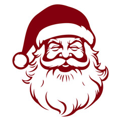 Illustration of santa claus with a closed eyes and a long white beard in a red hat with white trim