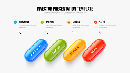 Product Analysis Four Option Infographic Slideshow Design. Investor Briefing Frame Template Vector Illustration. Business Forecast 4 Element Diagram Presentation Layout.