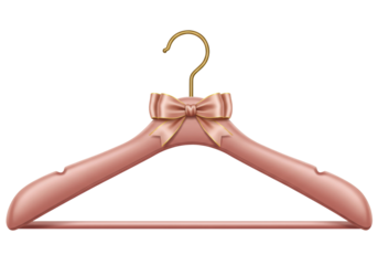 Elegant pink clothes hanger with bow isolated PNG, fashion accessory for wardrobe organization and apparel presentation