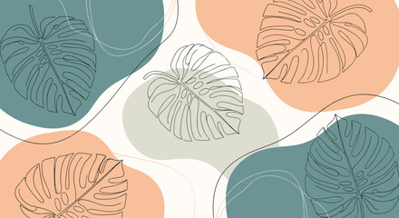 Abstract Monstera leaf pattern with organic shapes and soft color palette.