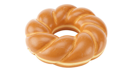 Glazed braided donut isolated on transparent background, sweet pastry treat for breakfast and dessert menus