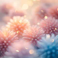 Obraz premium Dreamy floral background with soft focus and bokeh lights, pastel colors