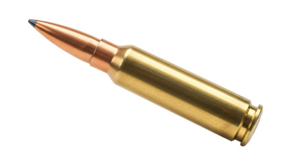 Brass rifle bullet isolated on transparent background, ammunition for shooting and hunting © Adrian