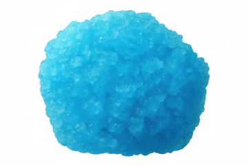 Blue shaved ice dessert, also known as hawaiian shave ice or snow cone, featuring sweet syrup and fine ice crystals on a transparent background