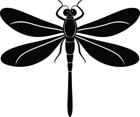 Black silhouette of a dragonfly with spread wings on a white background insect vector illustration EPS file download.
