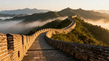 Obraz premium Great Wall winding through mountainous landscape