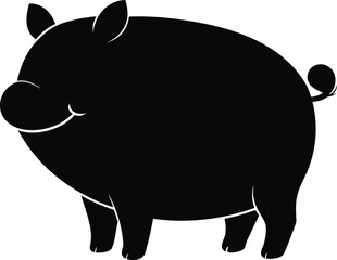 Black silhouette of a plump pig with white outline on white background animal illustration vector illustration EPS file download.
