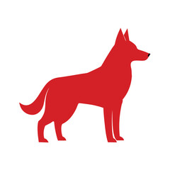Red silhouette of a dog standing profile on white background animal canine vector illustration EPS file download.
