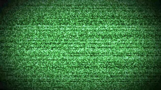 Green Television Static Noise with Vignette Effect and Horizontal Scan Lines screen