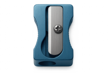 Blue metal pencil sharpener preparing school and office supplies