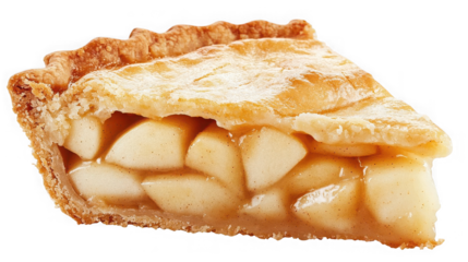 Delicious slice of homemade apple pie with a flaky crust on transparent background
