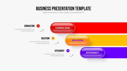 Fototapeta premium Advertising Analysis 3 Element Infographic Slideshow Design. Visual Insight Three Step Diagram Frame Template. Project Campaign Presentation Layout Vector Illustration.