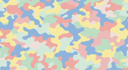 A playful camouflage pattern featuring soft pastel colors like pink yellow blue and green.