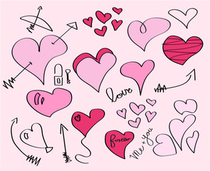 cute pink doodle hearts collection
