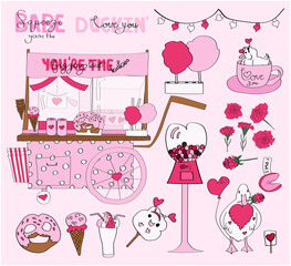 pink funfair duck Valentine's day clipart collection